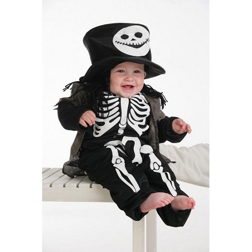 Squelette de bébé costume avec chapeau haut de forme (0 à 12 meses)