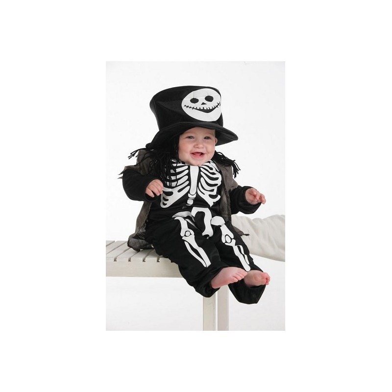 Squelette de bébé costume avec chapeau haut de forme (0 à 12 meses)